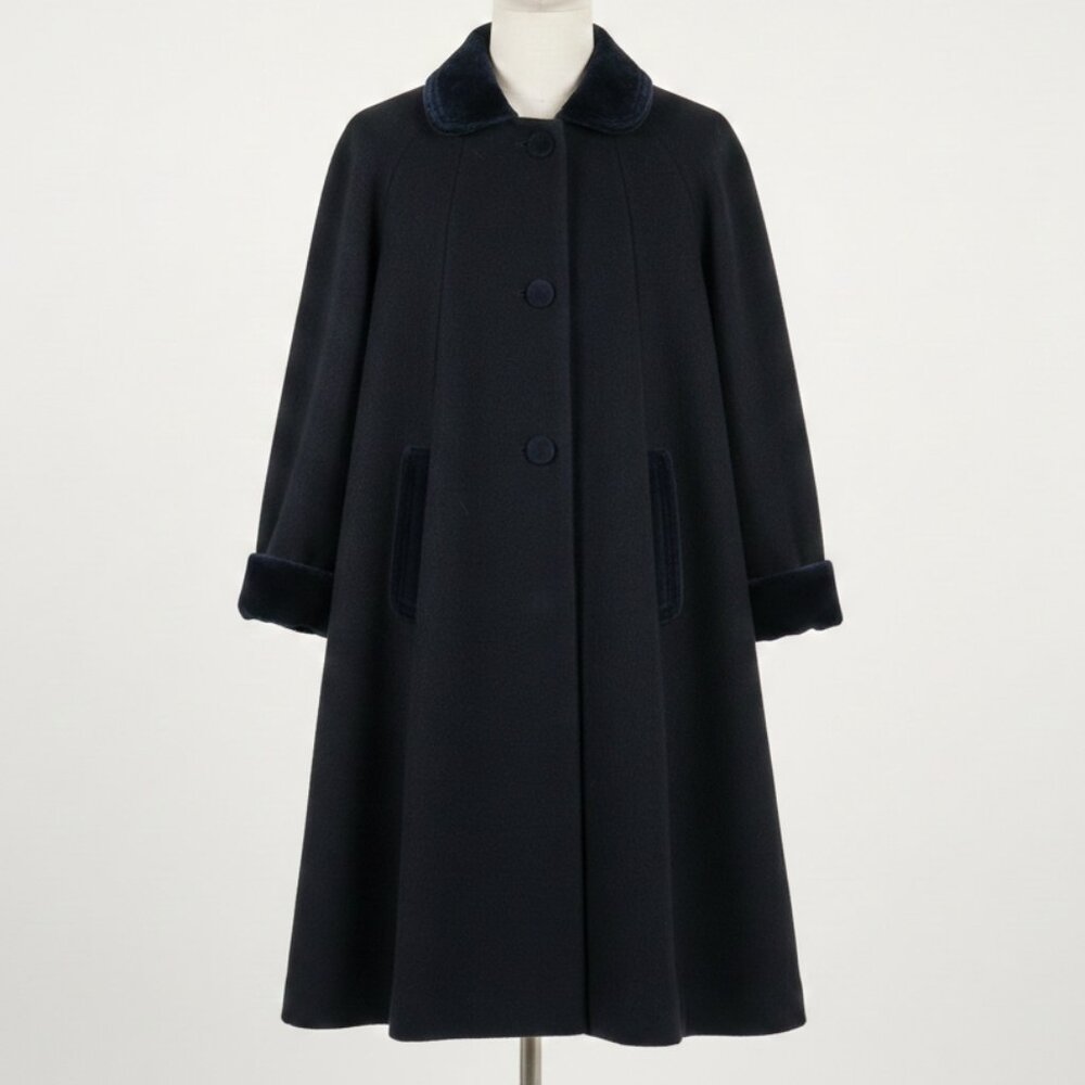 Navy Vintage Coat with Velvet Details